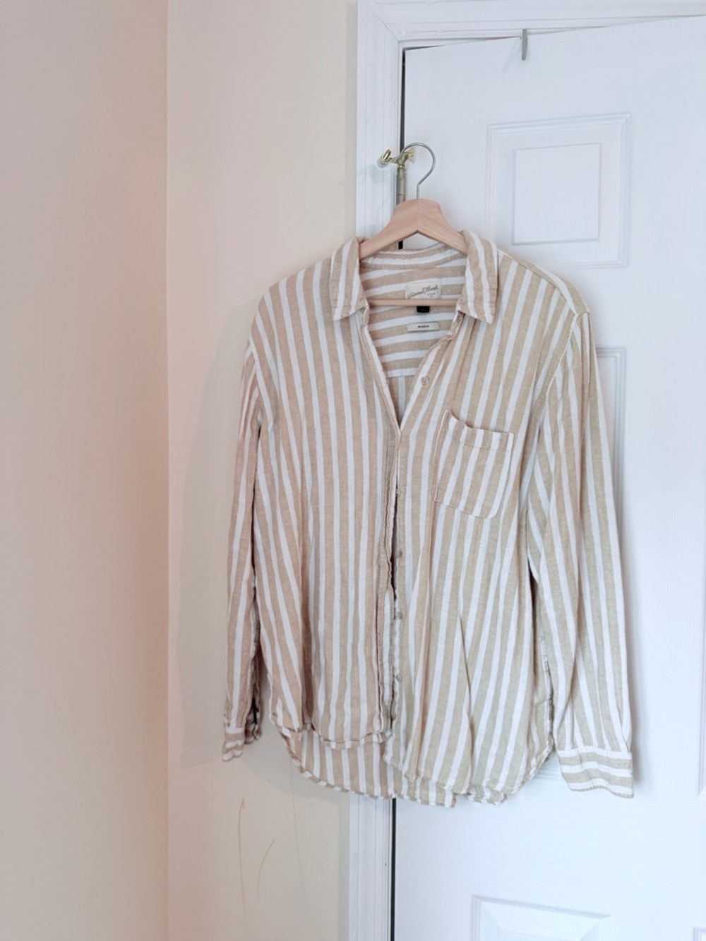 Universal Thread Beige & White Striped Button-Down Shirt